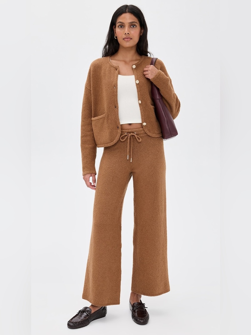 NWT Splendid x Cellajane Boucle Wide Leg Sweater Pants Camel Sz XL